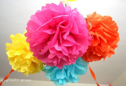 (16pcs) Rainbow Mixed Size Tissue Paper Pom Poms Lanterns Decorations