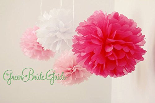 (15pcs) Pink White Mixed Size Tissue Paper Pom Poms Lanterns Decorations