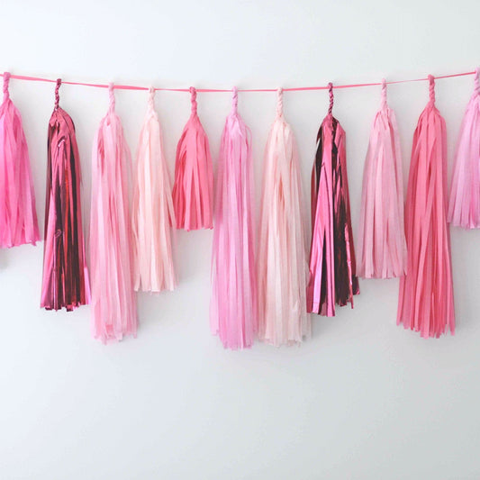 All Pink tissue paper tassel garland - various lenghts